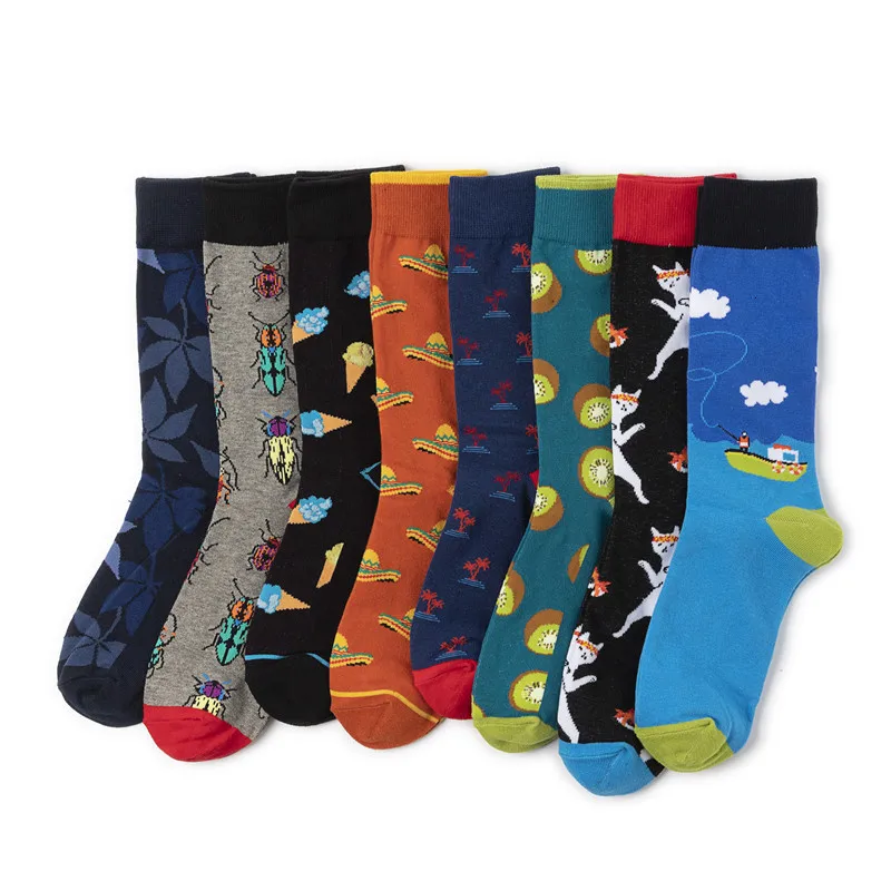 1 пара мужских носков из чесаного хлопка, носки с рисунками животных, насекомых, кошек, новинка, забавные носки, Calcetines Hombre