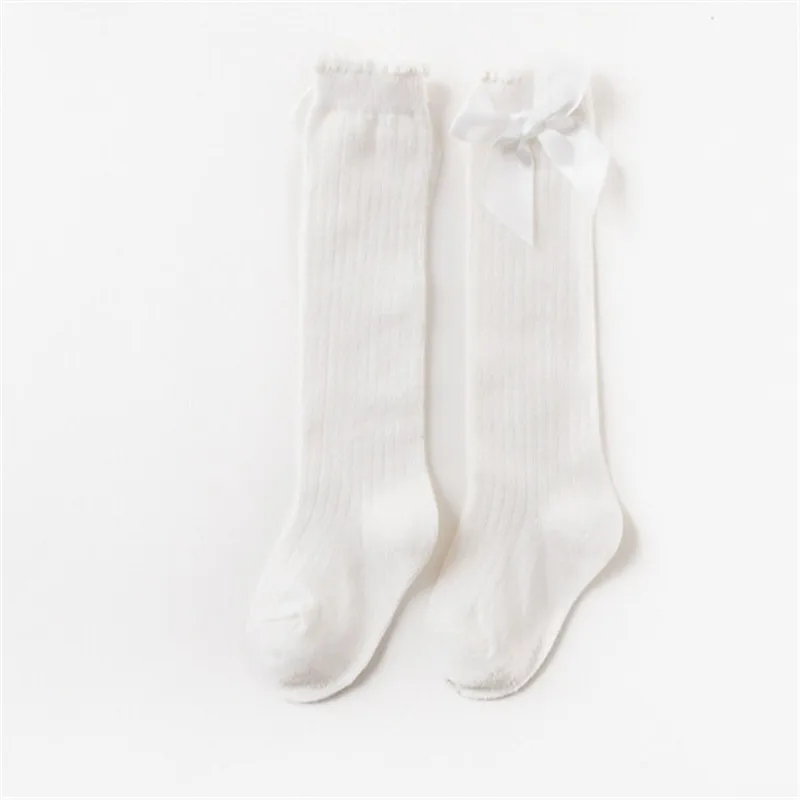 Белый Fashion Kids Baby Girls Socks Solid Soft Bow Cotton Casual Autumn Winter Stocking - Цвет: Белый