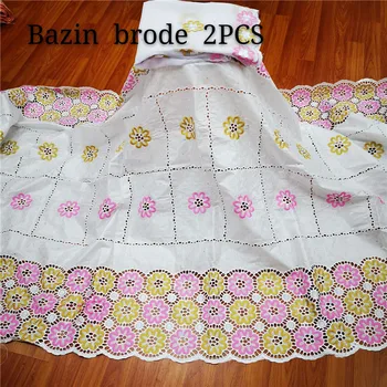 

African dry lace fabrics white bazin riche with beads and stones 2020 latest basin riche brocade for women 5+2yards y83-49