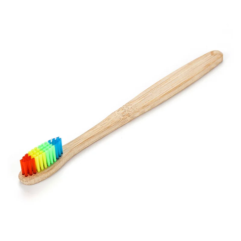 1pcs 1 шт., зубная щетка с ручкой из натурального бамбука, радужная цветная отбеливающая мягкая щетина, Бамбуковая зубная щетка, Экологически чистая зубная щетка для ухода за полостью рта - Color: 1pcs
