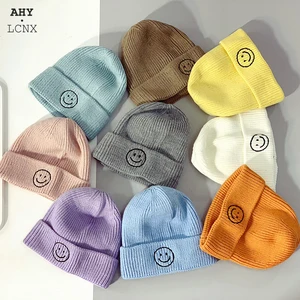 Детская шапка, однотонная, с вышивкой, для мальчиков и девочек, зимние детские вязаные шапки, детские теплые шапочки, детские шапки для малышей