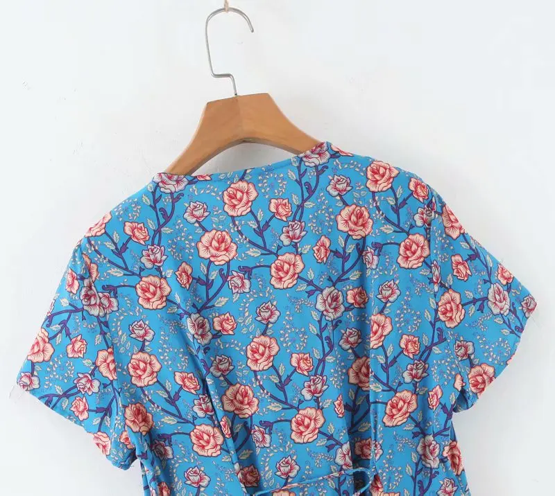 KIYUMI Boho платье для женщин, из искусственного шелка Мини платья Лето v-образным вырезом с коротким рукавом цветочным принтом Vestidos пляжное повседневное цыганское сексуальное платье
