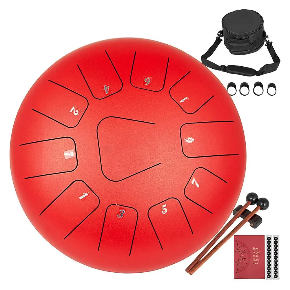 10 дюймов 11 нот D Основной стальной язык барабан Handpan Tankdrum HangDrum с мягкой барабанной сумкой и парой молотков