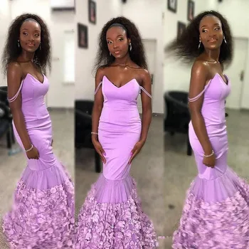 

Lilac Mermaid Prom Dresses Backless Sweep Train 3D Floral Long Women Formal Evening Party Gowns vestidos de fiesta Customized