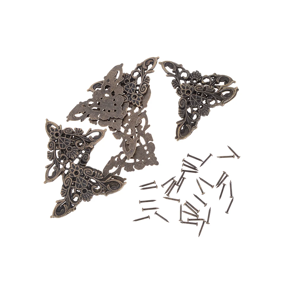 12pcs Bronze Furniture Corner Brackets Jewelry Chest Wine Case Box Book Scrapbook Album Corner Protector Decor Hardware