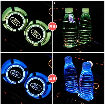 

2X New Fashion Car Accessories Car Led Luminous Logo Light LED Cup Drink Holder Anti Slip for Ford Fiesta Ecosport Car Styling