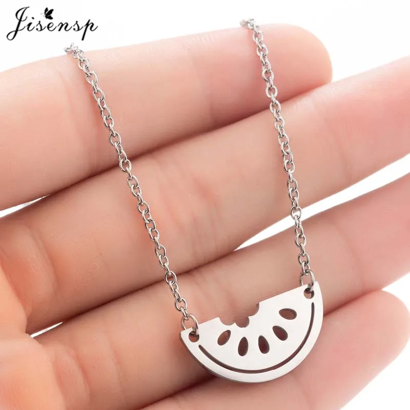 

Jisensp Choker Stainless Steel Watermelon Necklaces Pendants for Women Collier Femme Cute Fruit Charm Necklace Accesorios Mujer