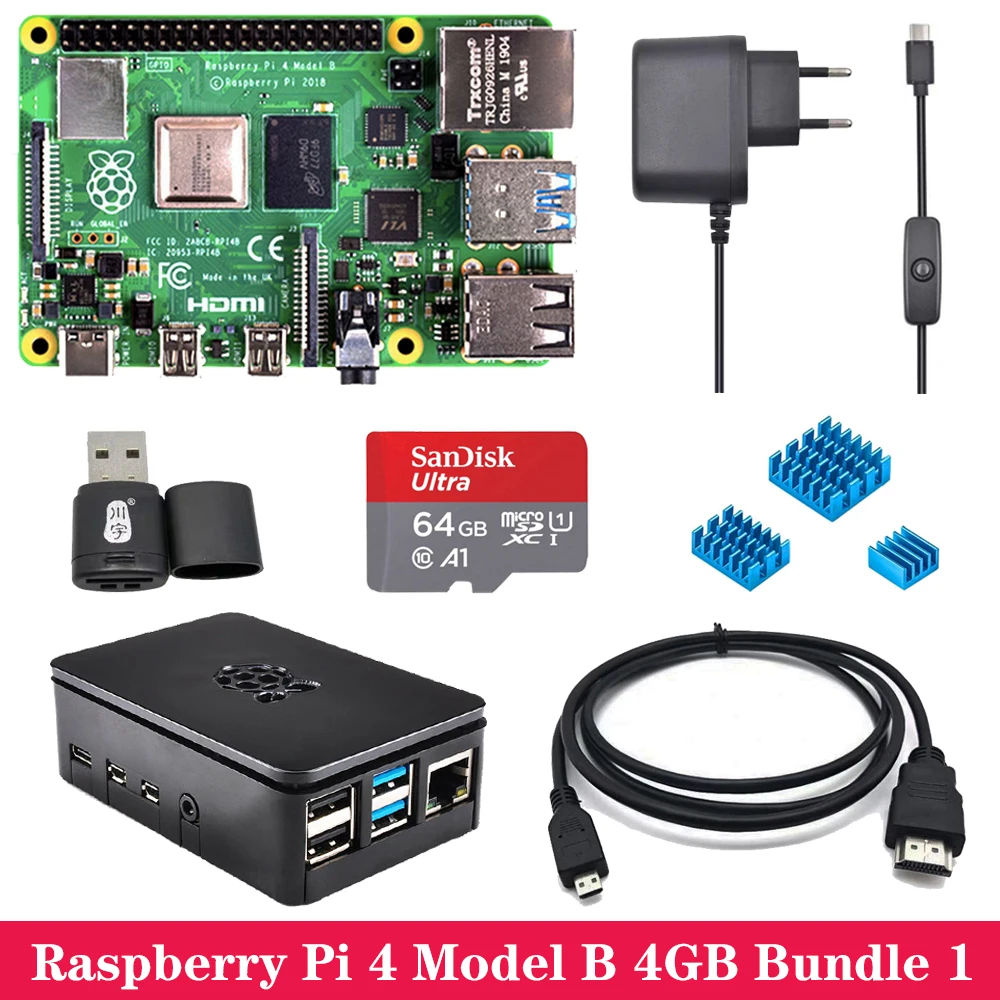 Комплект 1 Raspberry Pi 4 1 Гб 2 ГБ 4 ГБ ОЗУ WiFi Bluetooth с ABS чехол адаптер питания sd-карта для Raspberry Pi 4 Модель B 4B - Комплект: Комплект 1