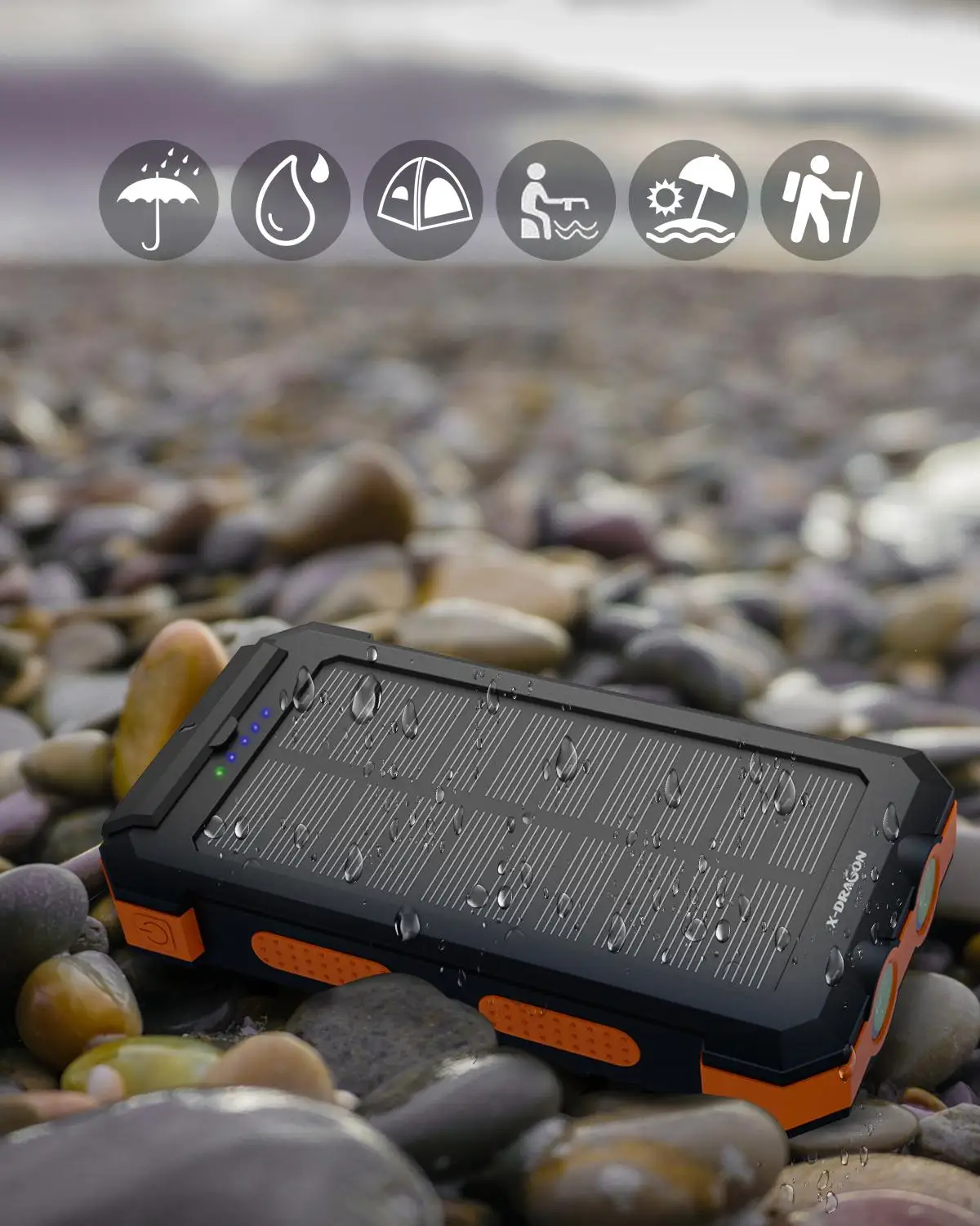 Солнечное зарядное устройство 24000mAh водонепроницаемое портативное солнечное с