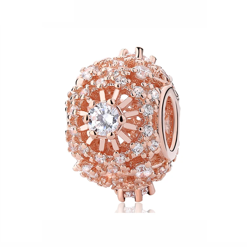 Floral Brilliance Подлинный серебряный шарм 925 пробы, розовая бусина, Золотая подвеска на клипсах, талисманы CZ, подходят для браслетов Pandora, Женские Ювелирные изделия DIY - Цвет: Floral Brilliance