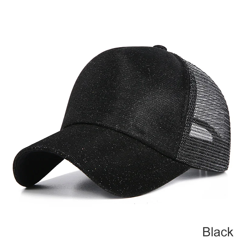 Evrfelan Новая бейсбольная кепка с градиентом s для женщин блестящая кепка мужская сетчатая уличная Бейсболка унисекс Регулируемая летняя кепка bone - Цвет: black