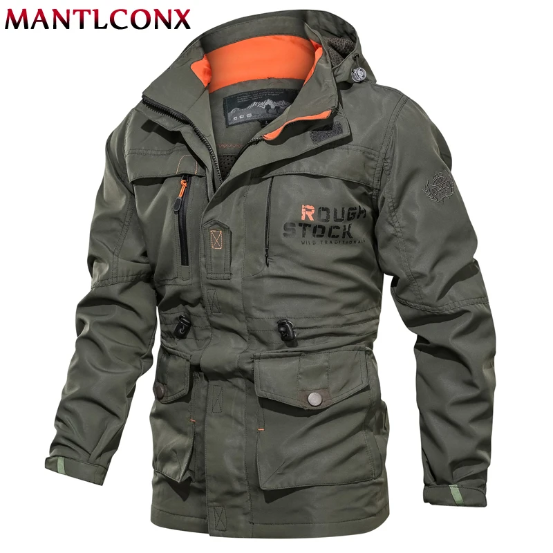 

MANTLCONX 2019 Men Military Jacket Coat Men Autumn Winter Multi-pocket Waterproof Military Tactical Jacket Hooded Windbreaker