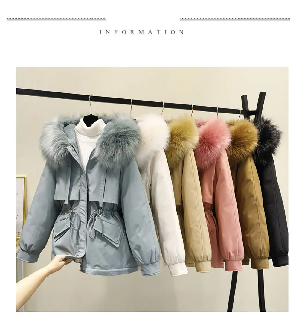 goose down coat PinkyIsBlack Warm Thick Winter Women Jacket Solid Loose Fur Collar Hooded Cotton Padded Coat for Ladies Casual Wool Liner Parkas maxi puffer coat