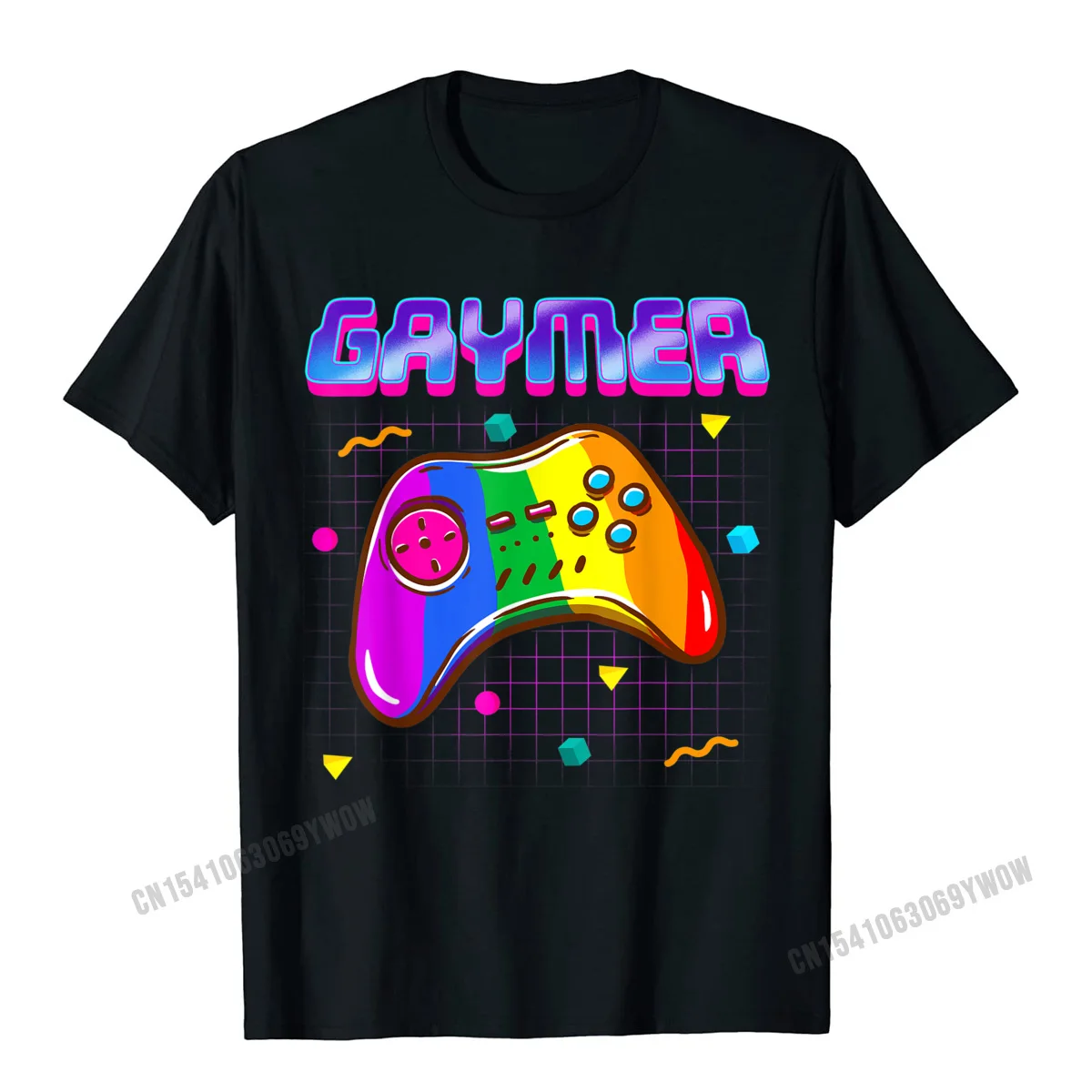 Casual Comics Printed On Short Sleeve Autumn Tops Shirts 2021 Discount O Neck Cotton Fabric Tee Shirt Men T-Shirt Gaymer Shirt LGBT Pride Gay 80s Gamer Rainbow Controller T-Shirt__732 black