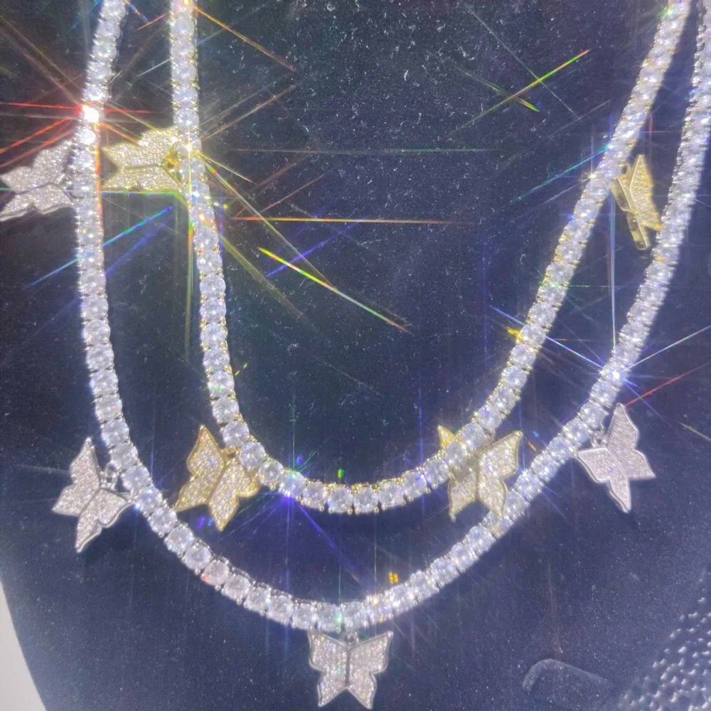 3-5 мм теннисная цепочка Ожерелье для мужчин и женщин со льдом AAA Bling CZ Золото Серебро животное бабочка кулон ожерелье хип-хоп ювелирные изделия