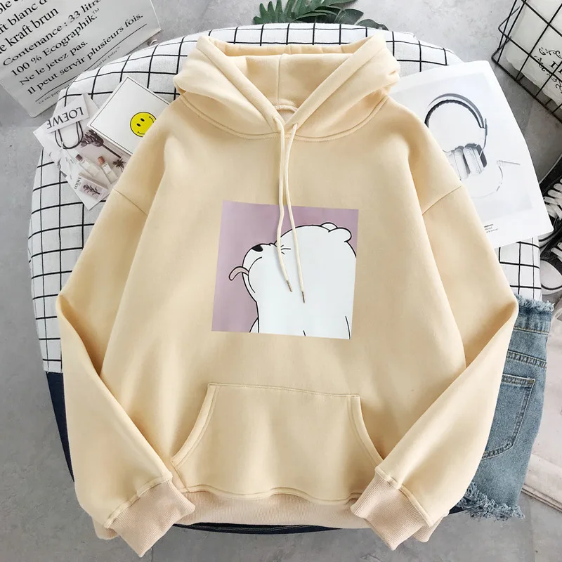 apricot Shellsuning Kawaii мультяшная хлопковая Толстовка для женщин с принтом и круглым вырезом Ulzzang Весна Негабаритных Толстовки женский джемпер Топы розовый белый - Цвет: apricot