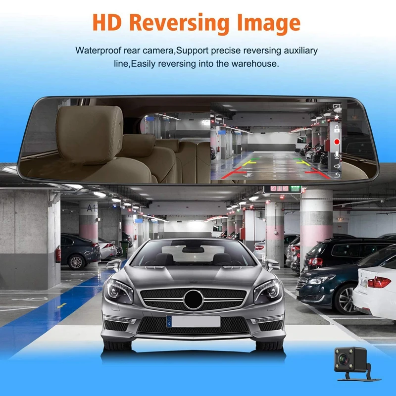IPS 4.39 Inch Mirror Dash Cam, Rear View Mirror Dash Cam with Loop Recording Waterproof Reversing Camera G-Sensor