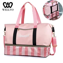Модные сумки в полоску, для путешествий, спортивная сумка для переноски багажа, сумка на выходные, обувь, сухая влажная разделенная большая сумка для женщин, сумка для йоги XA647WB