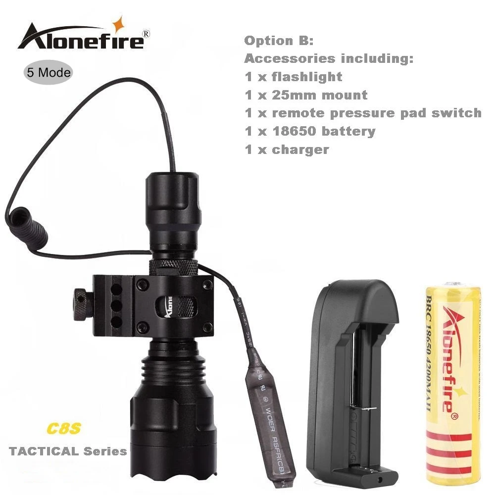 AloneFire C8 CREE XM-L2 U3 светодиодный тактический светильник фонарь 20 мм крепление для страйкбола прицел ружья светильник 18650 батарея - Цвет: C8L2-5 T2008-B