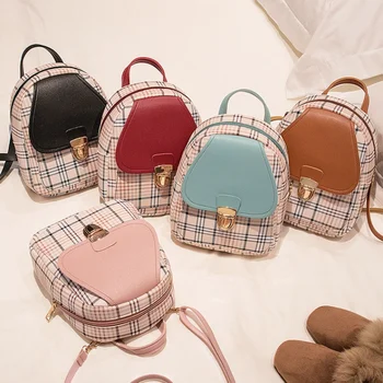 

Backpack 2020 new backpack female bag ins wind super hot mini fresh wild school bag fashion lattice small bag Self-supplied