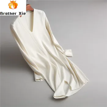 

Sweater Women 2020 Knitting Long Sleeve V-Neck Women Long Pullovers Winter Sweater Dress Femme Tricot Thick Pull Femme