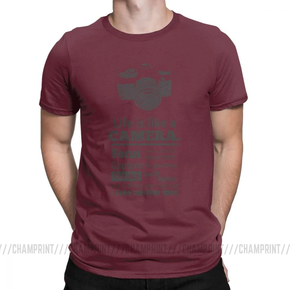 Vintage Chic Life Is Like A Camera Cotton Graphic T-Shirt for Men - Short Sleeve Tees, Plus Size Available