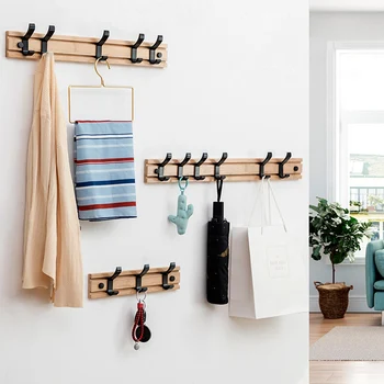 

Bamboo Coat Rack Wall-mounted Hooks Simple Hanger Bedroom Wall Rack with Moveable Hooks TUE88