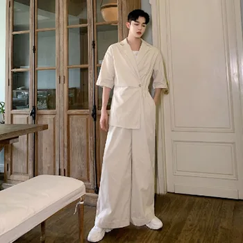 

Homens de manga curta casual algodão linho macacões calças largas perna masculina feminino japão streetwear vintage calça macacã