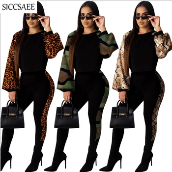 

2020 Spring New Printing Lantern Sleeved Crop Top And Pants Two Piece Set Sexy Casual Clothing Sweat Suit Bodysuit Tracksuit