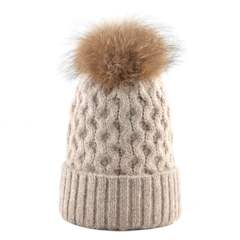 Вязаная Шерстяная Шапка женская зимняя шапка с помпоном s Gorras шапки с натуральным мехом для женщин теплая шапка с помпоном модные шапки для девочек