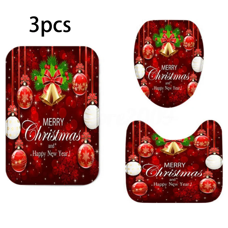 B Type 3pcs 3/4 шт./компл. Рождество Душ Шторы Ванная комната противоскользящим коврик коврики для туалета крышка коврик пижамный комплект на Рождество, подвесные украшения - Цвет: B Type 3pcs