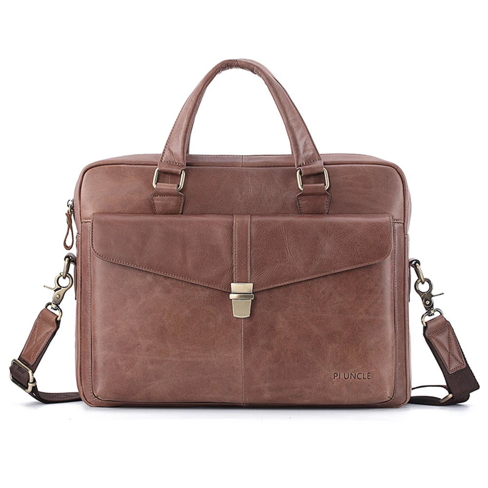 

Men's Leather Business Briefcase Computer Handbag For Work Cross Body Laptop Bag Office Soft Leather Big Bag for Men
