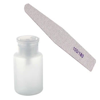 

10Pcs Nail Art Sanding Buffer Buffing Manicure Acrylic Gel Files Grit Size 100/180 & 1Pcs 150Ml Nail Art Makeup Polish Plastic P