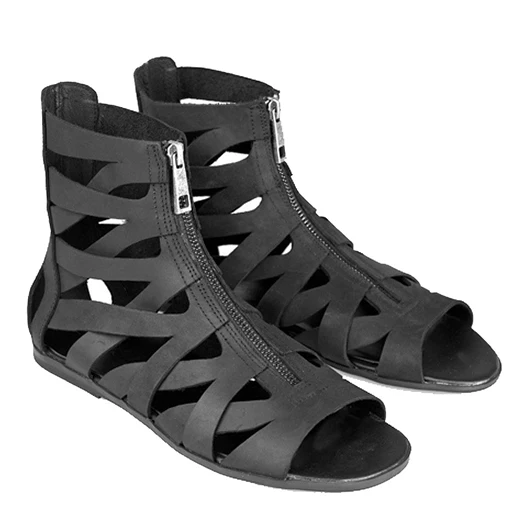 Кожаная обувь; известный бренд; итальянский стиль; натуральная кожа; размер 45; роскошные мужские сандалии-гладиаторы для подиума; летние ботинки; Повседневная обувь в римском стиле; 46 - Цвет: Черный