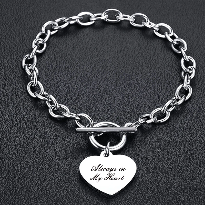 Пользовательское имя Серебряный тумблер Шарм браслет классический сердце болтаются из Нержавеющей Стали Выгравированы Женский Браслет Любовь Подарки