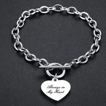 Пользовательское имя Серебряный тумблер Шарм браслет классический сердце болтаются из Нержавеющей Стали Выгравированы Женский Браслет Любовь Подарки