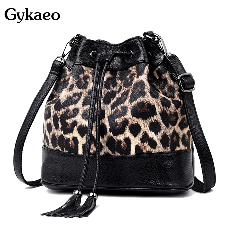 

Gykaeo Luxury Handbags Women Bags Designer Leopard Bucket Crossbody Bags for Women 2019 Winter Fashion Messenger Shoulder Bag