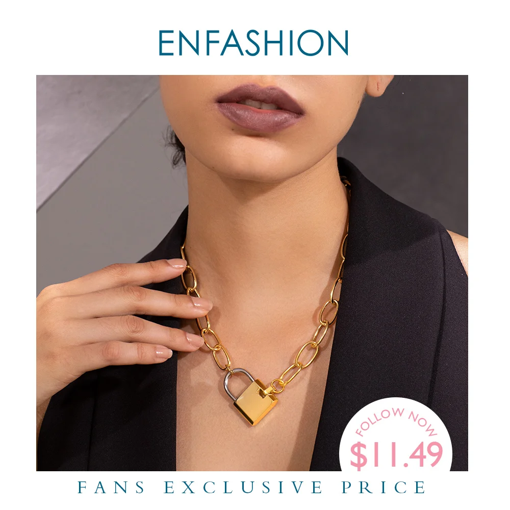 

ENFASHION Big Lock Link Chain Choker Necklace Women Gold Color Stainless Steel Femme Pendant Necklaces Fashion Jewelry P193040