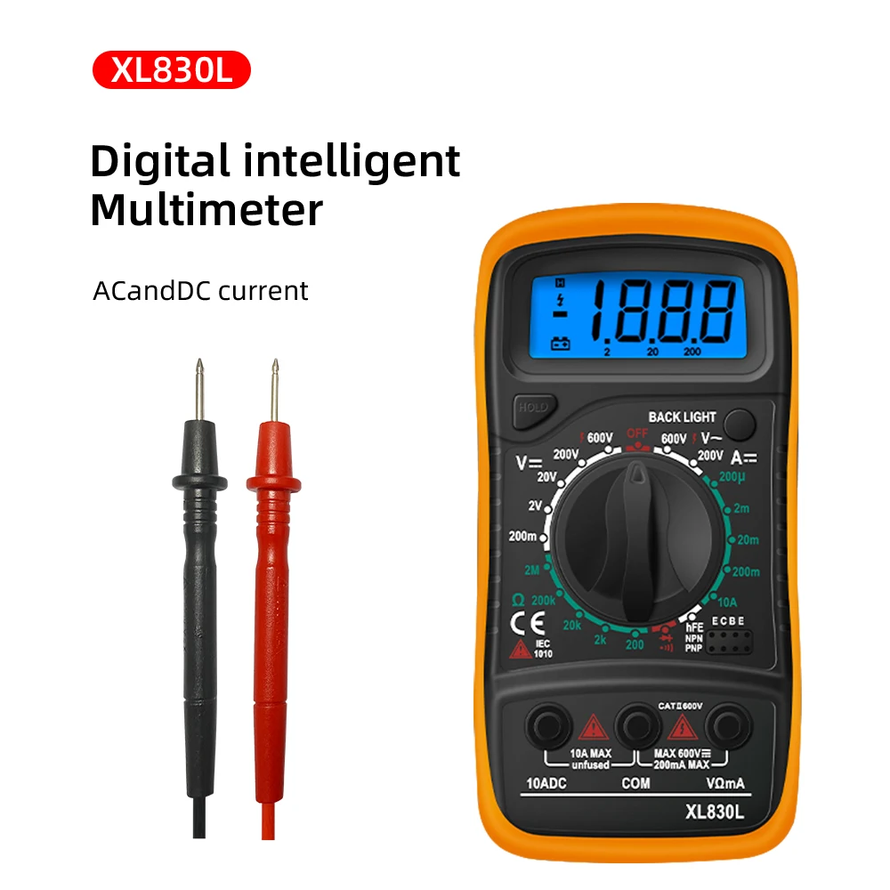 XL830L Digital Multimeter Intelligent Auto Range Voltmeter AC DC 220V Resistance Tester Data Handhold With Clips | Инструменты