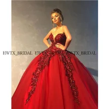 Бордовое вечернее платье пышные платья лиф сердечком с блестками Кружева Тюль сладкий 16 платье Выпускной бальное платье vestidos de 15