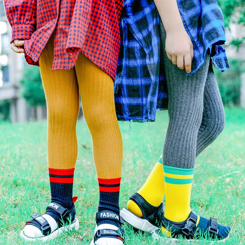 

Spring Autumn Baby Tights School Patchwork Baby Girl Pantyhose Cotton Knitted Cotton Cute Kids Stockings Baby Fashion Tight