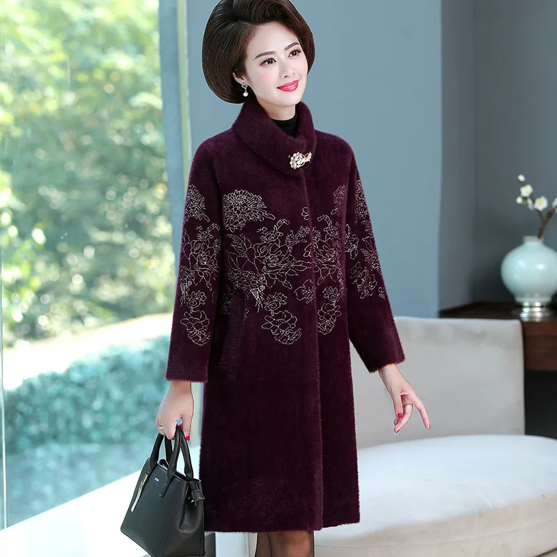 

Middle-aged Mom Fall And Winter Clothes Faux Mink Cashmere Mid-length 40 Or 50-Year-Old Middle-aged WOMEN'S Coat Nobility Overco