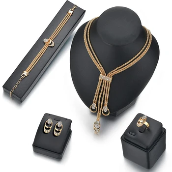 

Gold Jewelry Cubic Zircon Crystal Necklace Earrings Bracelets Sets For Women Bridal Elegant Lady Wedding Jewelry Set ST200010