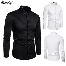 MarKyi Dress Shirts Men Fashion Cotton Shirts Long-Sleeve Camisa Masculina Slim Fit Camisa Social Casual White Shirt