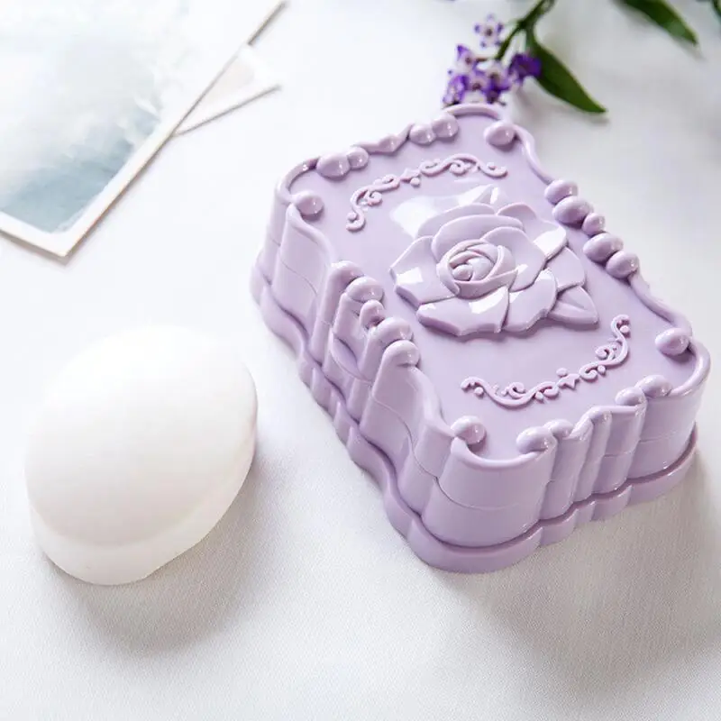 Strong And Sturdy Dust-proof Soap Dish With Lid 3D Rose Pattern Creative Soap Holder Portable Travel Soap Box
