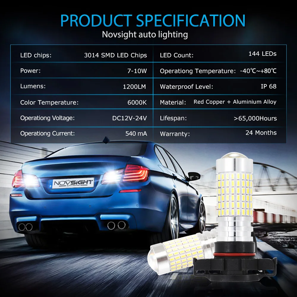 NOVSIGHT 1200LM 6500K задние фонари 12В 10 Вт с проектором светодиодный свет 144 SMD тормозные огни парковочные огни для безопасности