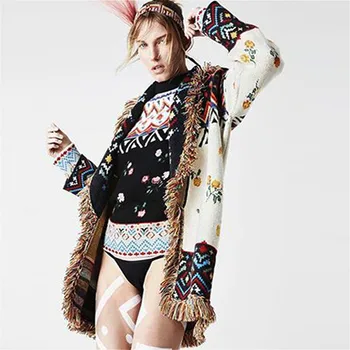 

TEELYNN Long Sleeve Sweater Overcoat Cardigan For Women Vintage Jacquard Cashmere Wool Warm Winter Outwear Jacket 2020 Jumpers