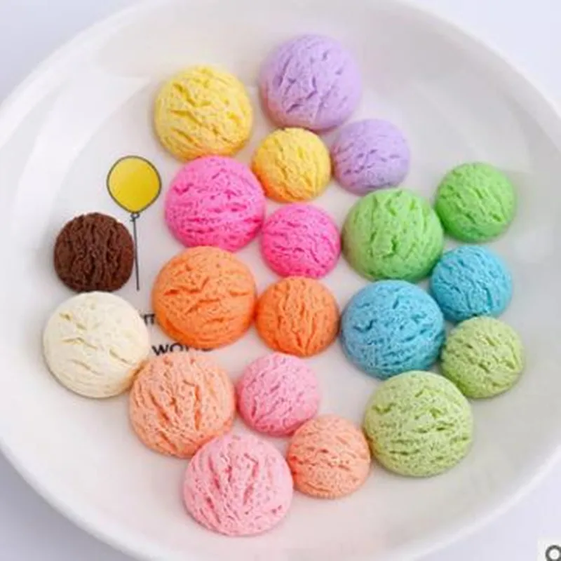 100pcs Ice Cream Ball Flat Back Resin Cabochon DIY Resin Craft Decoration Miniature Kawaii Fake Food For Phone Accessories
