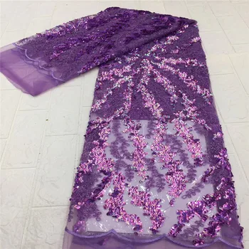 

2020 purple Net Lace Fabric Orange Color Sequins French African Nigerian Latest Design High Quality Tulle 2020 For Wedding Dress