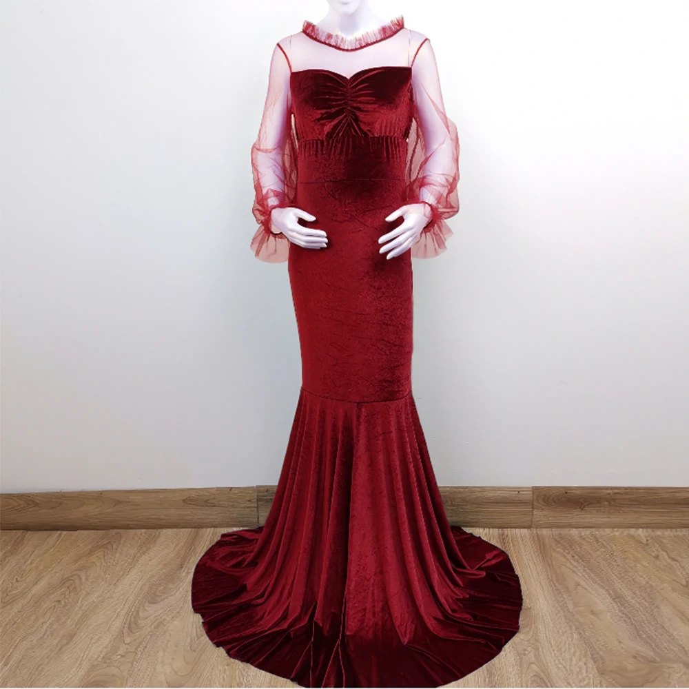 

Long Sleeves Maternity Autumn Dress Maxi Long Pregnant Velvet Gown for Woman Photography Props Baby Shower Dresses Fotografia